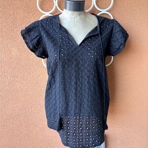 CHIC BLACK EYELET BLOUSE